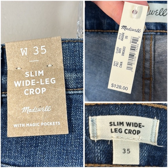 NWT Madewell Slim Wide Leg Crop Raw Hem High Rise Jeans Size 35 - Picture 15 of 15